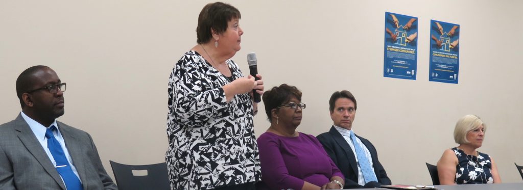 From left, Charles Bradley, Peggy Eagan, Joan Kennedy, Dr. Marcus Plescia, and County Manager Dena Diorio.