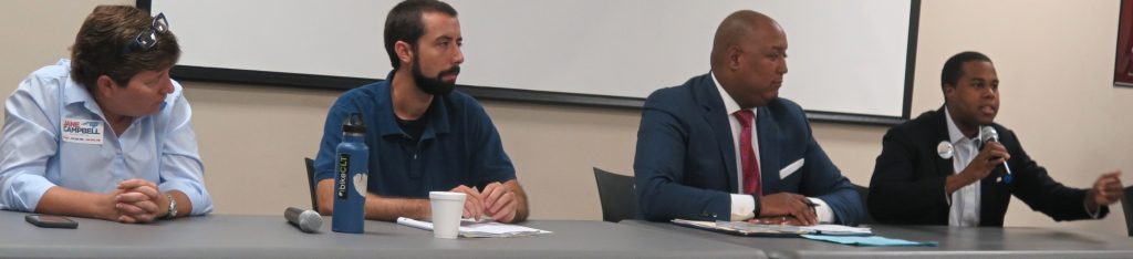 From left: Jane Campbell, unaffiliated candidate for NC House 98; Jonathan Hudson, Democratic candidate for NC House 41; Joel Ford, Democratic candidate for NC Senate 38; and Chaz Beasley, Democratic candidate for NC House 92.