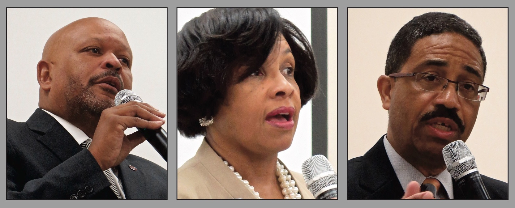 From left: N.C. Rep. Rodney Moore; N.C. Court of Appeals candidate Rickye McKoy-Mitchell; N.C. Supreme Court candidate Michael Morgan.