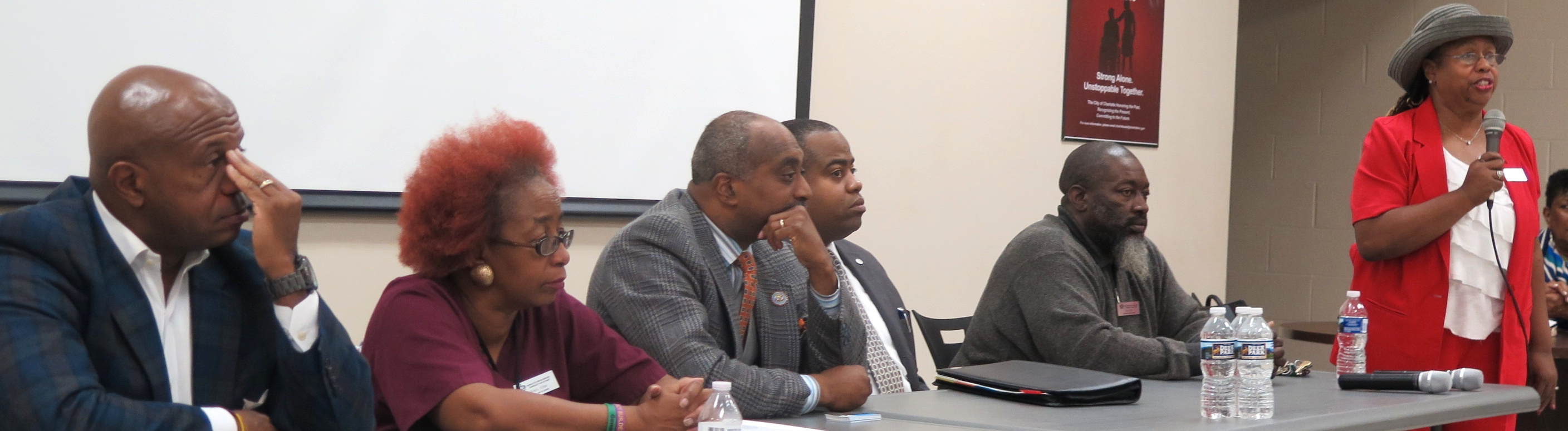 Council of Elders memberrs, from left: Garry McFadden, retired CMPD detective and co-founder of Cops & Barbers; Jaci Ross Robinson, a Community Relations Committee volunteer; Sylvia L. Grier, Genesis Project 1; Beth Marlin, primary care nurse; Corey Muhammad, minister for Mosque #36; Jose Jall, president of Deep Roots Rits of Passage; Ellsworth Best, president of Gentlemen R Us; and C. Maria Macon, chair of the CRC crisis response committee and owner of Polish International Nonprofit Consultants.