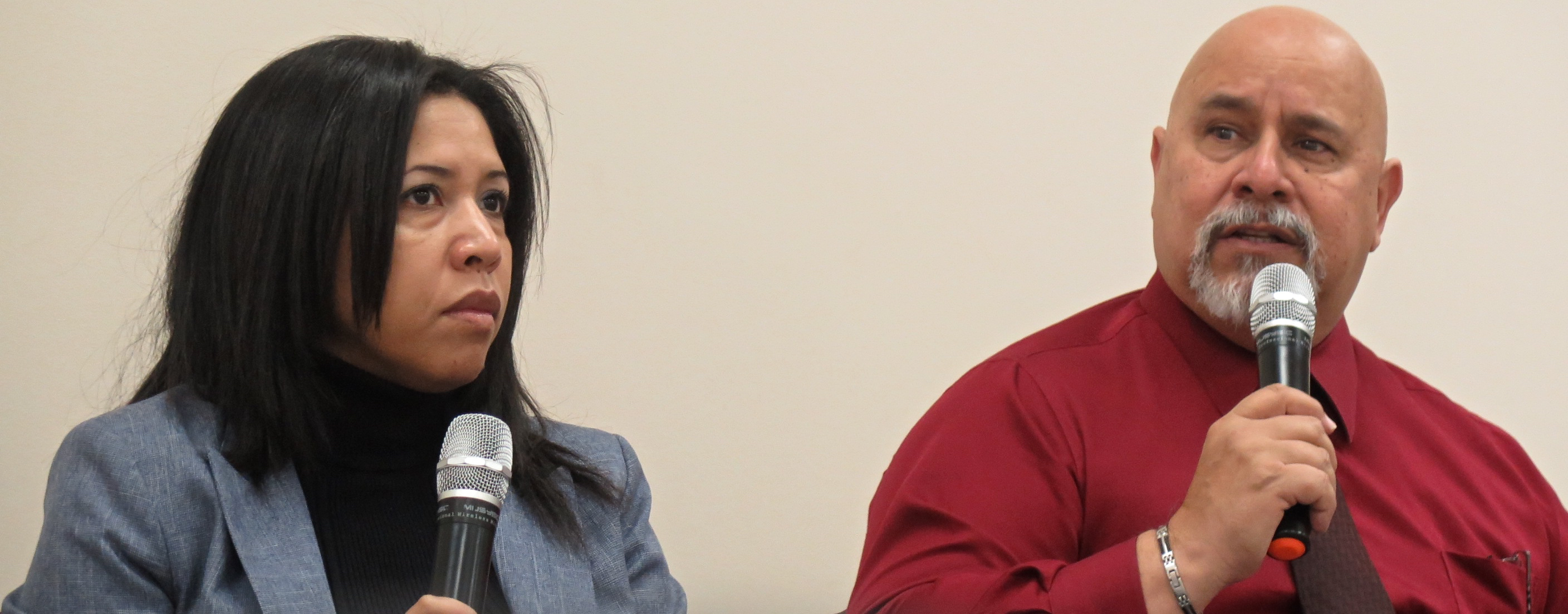 From left: Sydney Culver, principal of Commonwealth High School; and Ismael Villafane, principal of Stewart Creek High School.