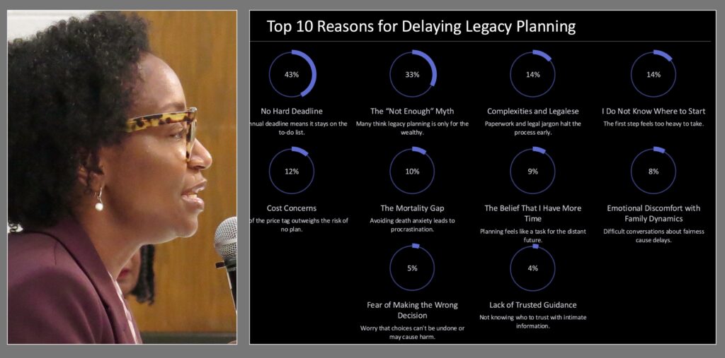 Shewonia Roberts and a slide from a presentation.